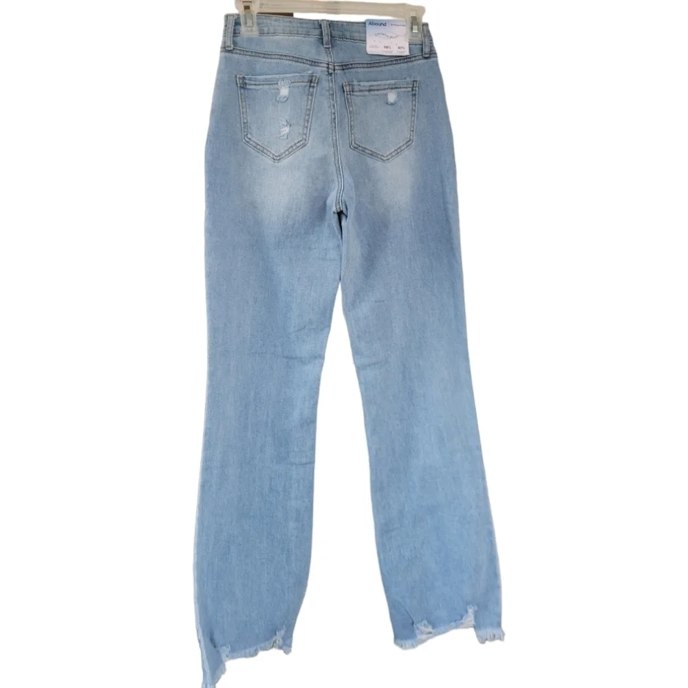 Abound 25 Slim Bootcut Jeans Light Wash Distressed Frayed Hem Stretch Denim